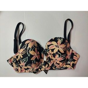 Xhilaration Padded Bikini Swim Top Women's Size D/DD Black Peach Pink Floral